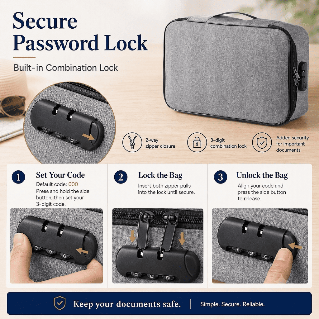 Document Storage Bag with Combination Lock