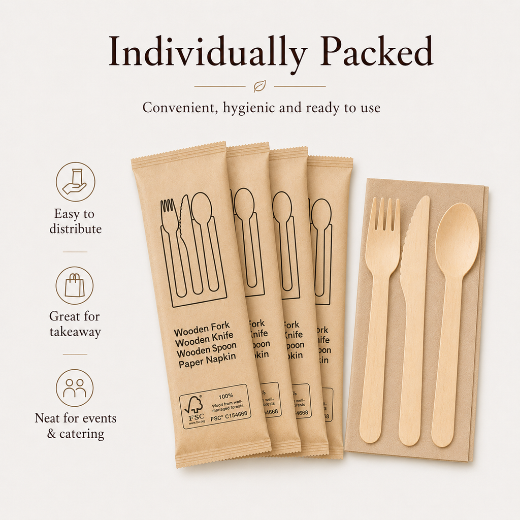 MasoPalm Birchwood Cutlery Set with Napkin