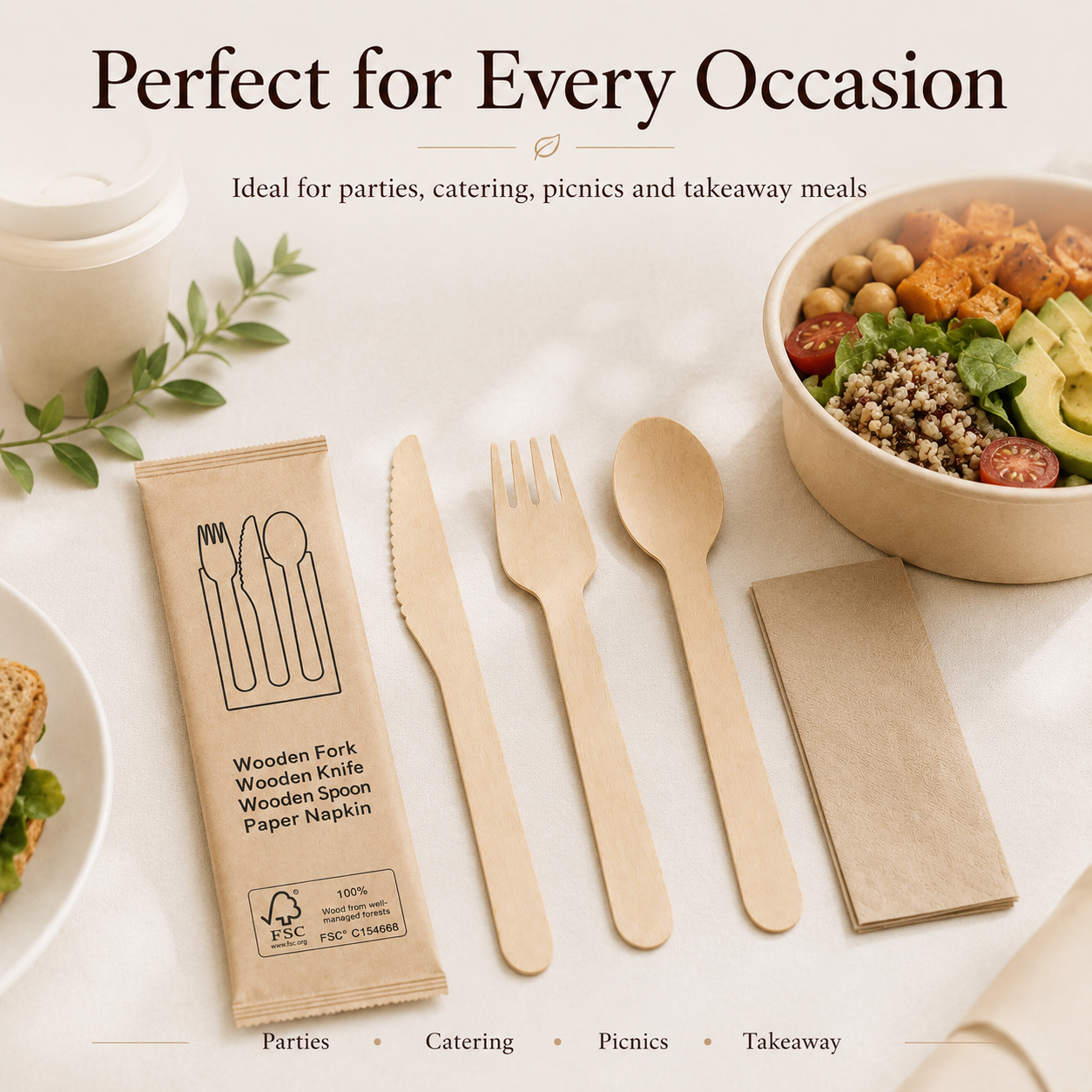 MasoPalm Birchwood Cutlery Set with Napkin