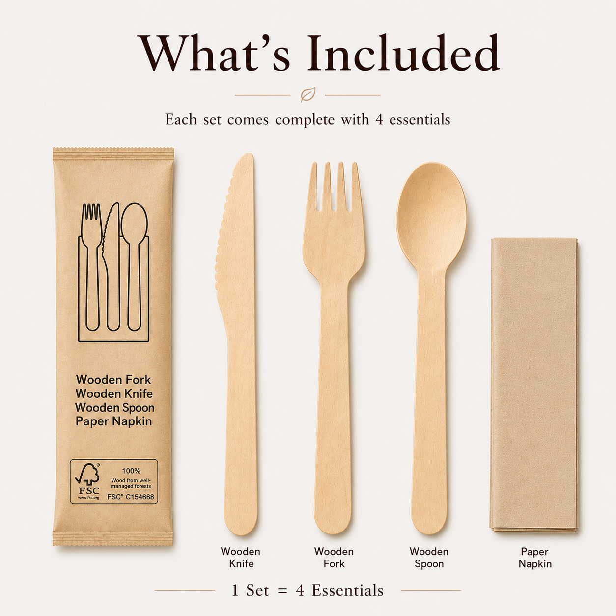 MasoPalm Birchwood Cutlery Set with Napkin