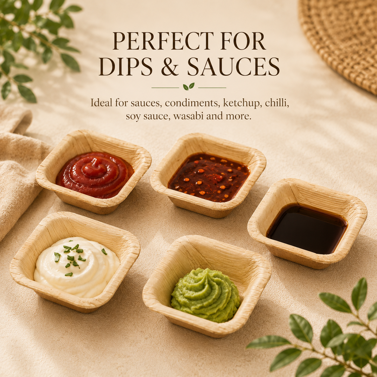 MasoPalm Palm Leaf Dip Bowls – 2.5 Inch (20 pcs)