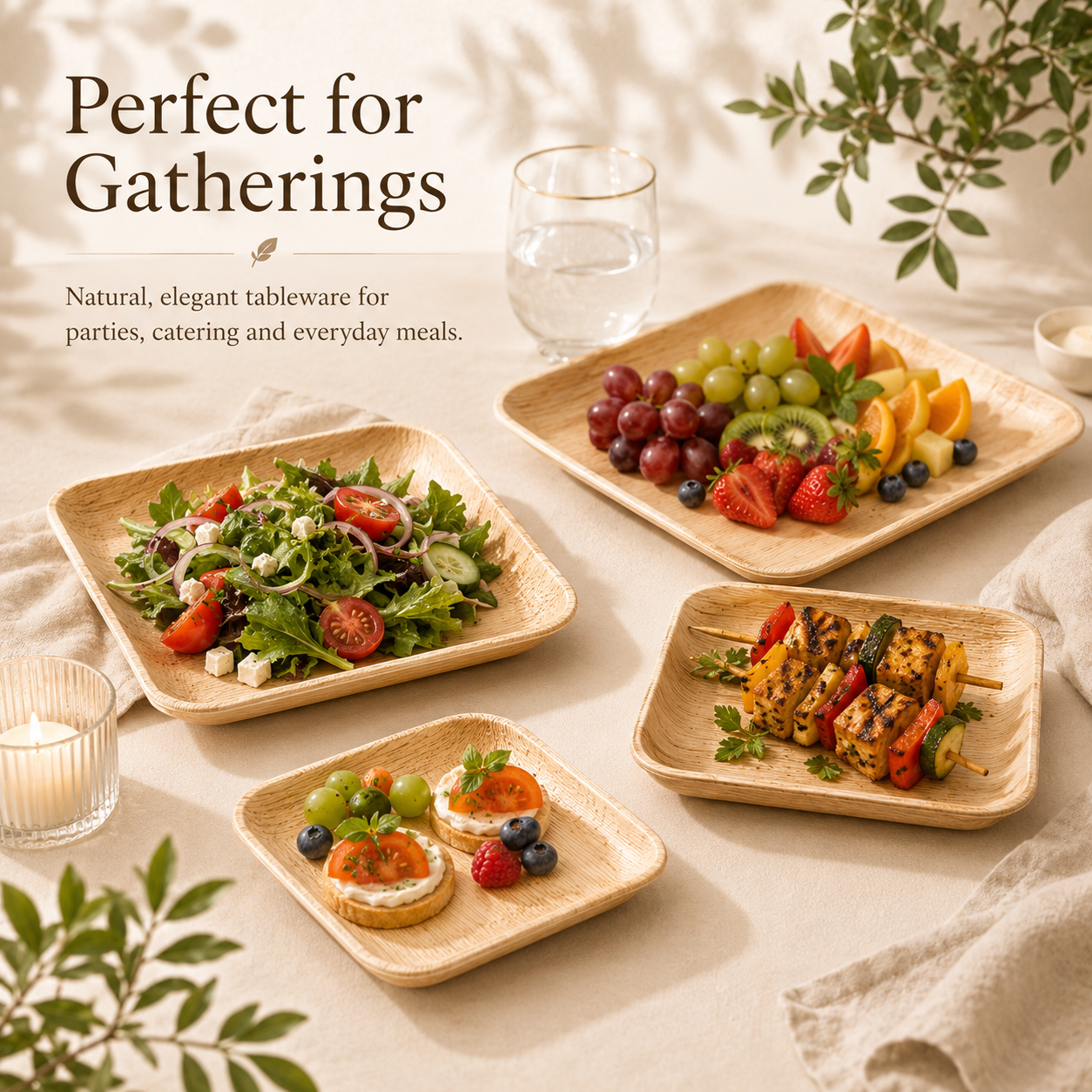 MasoPalm Palm Leaf Square Plates