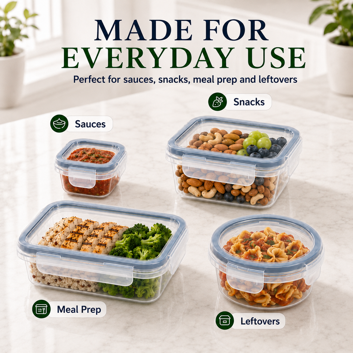 Food storage container suitable for microwave freezer and dishwasher