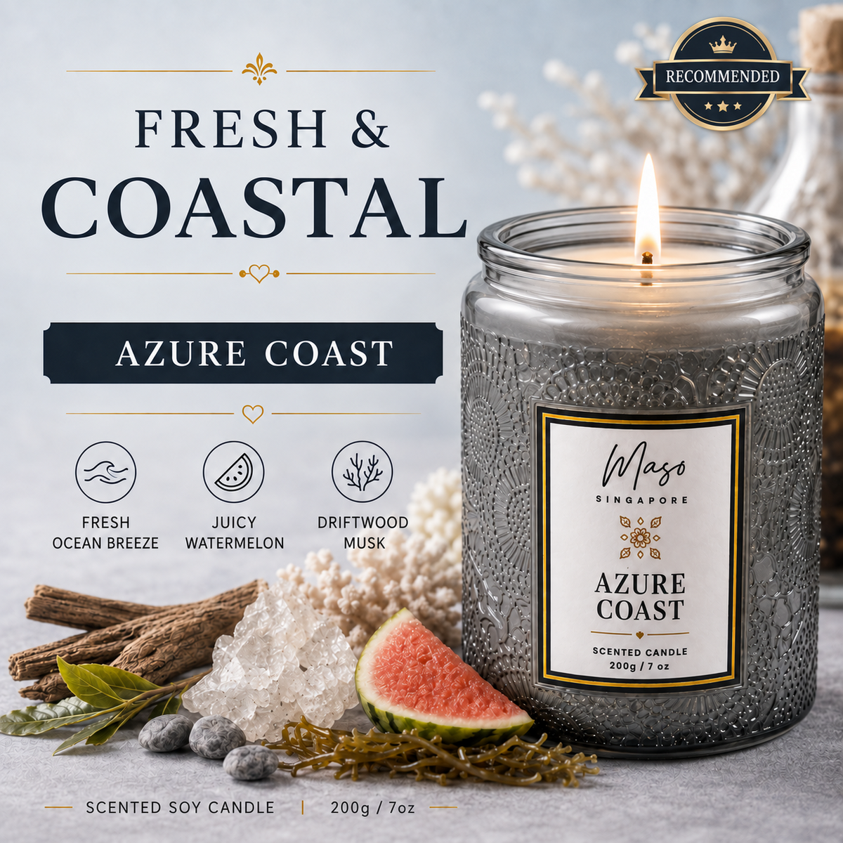 MASO Azure Coast scented soy candle