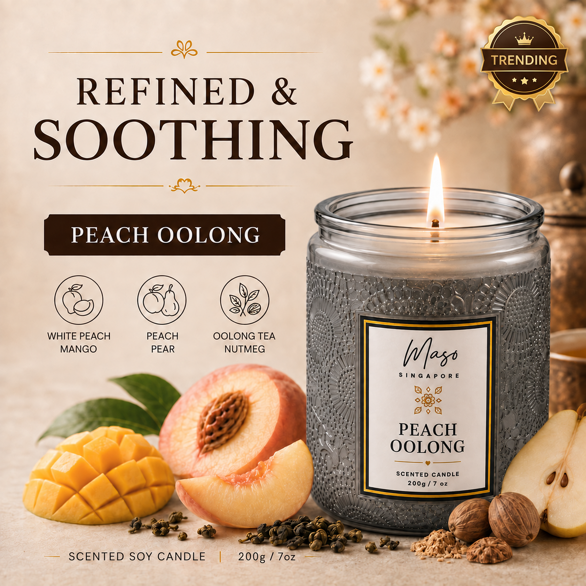 MASO Peach Oolong scented soy candle