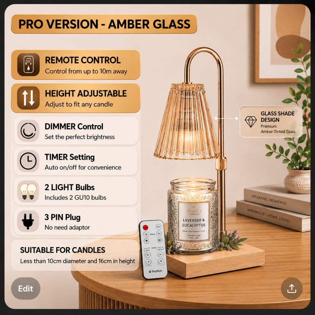 Maso Candle Warmer Lamp Pro Amber Glass