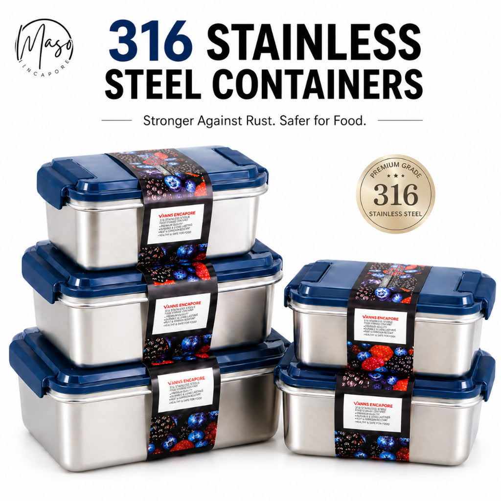 Maso 316 stainless steel food container with clip-on lid