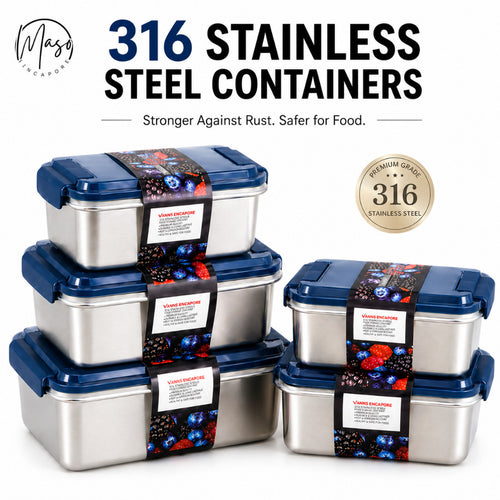 Maso 316 stainless steel food container with clip-on lid
