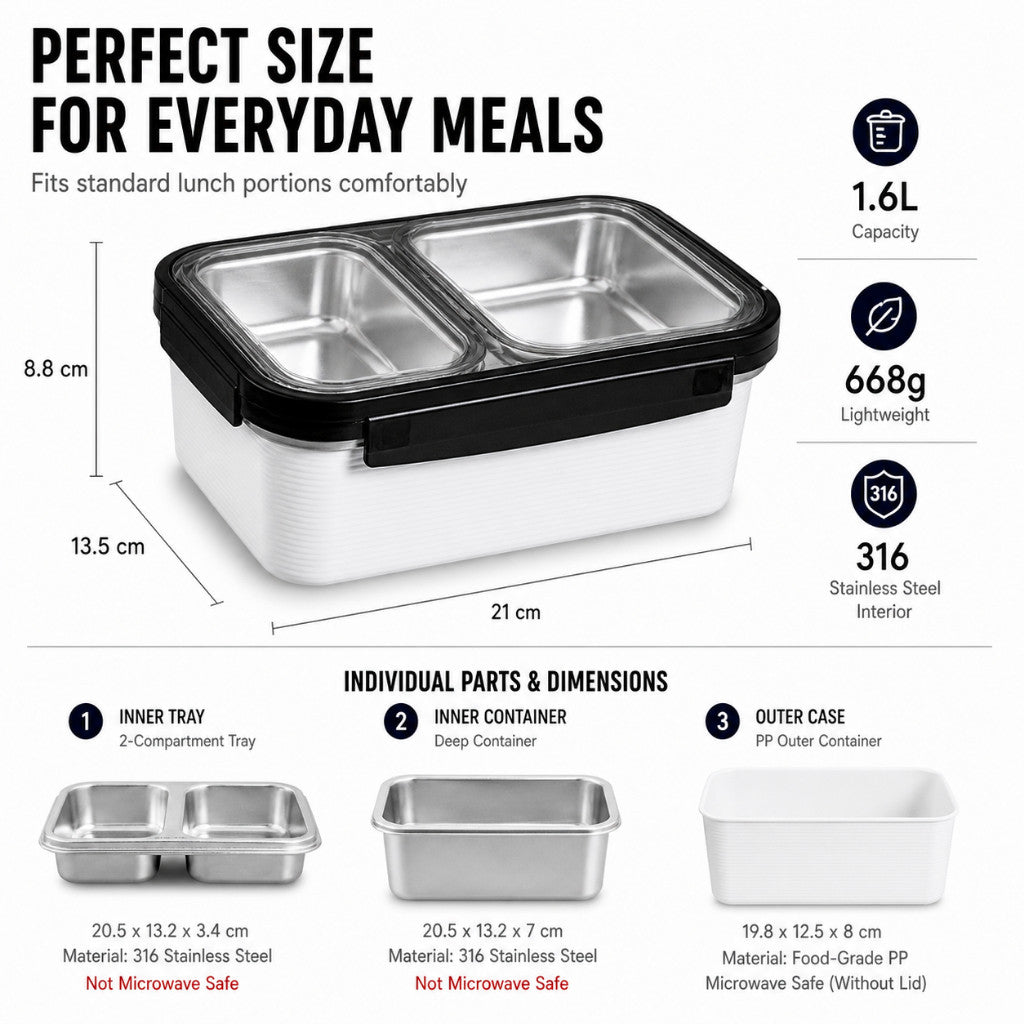 Maso 316 stainless steel double deck lunch box