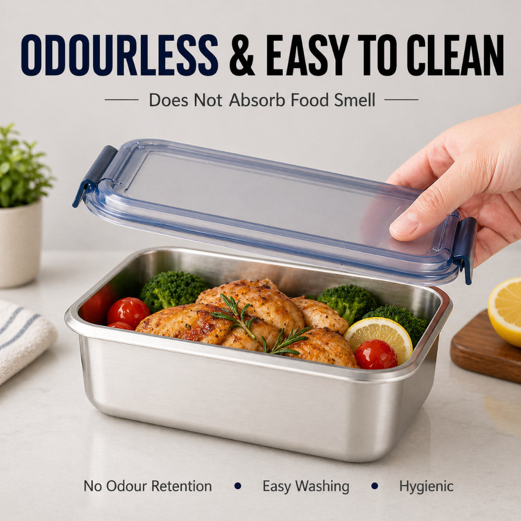 Maso 316 stainless steel food container with clip-on lid