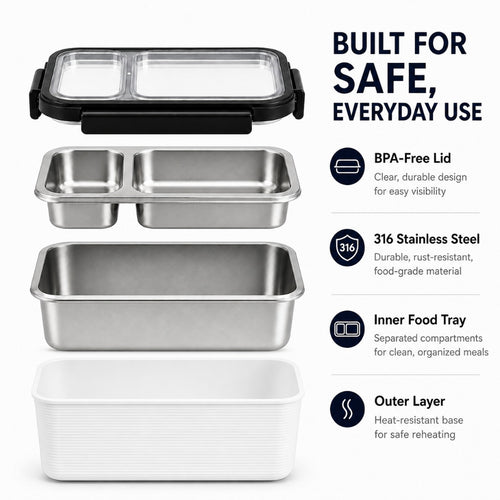 Maso 316 stainless steel double deck lunch box