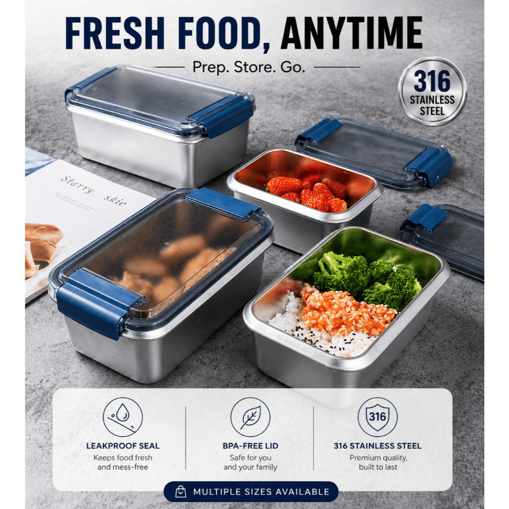 Maso 316 stainless steel food container with clip-on lid