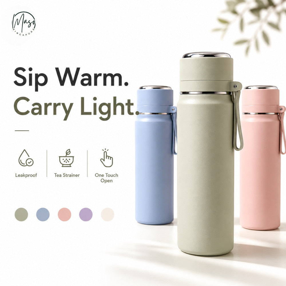 Insulated Stainless Steel Water Bottle – 600ml - Cream White | Maso Singapore