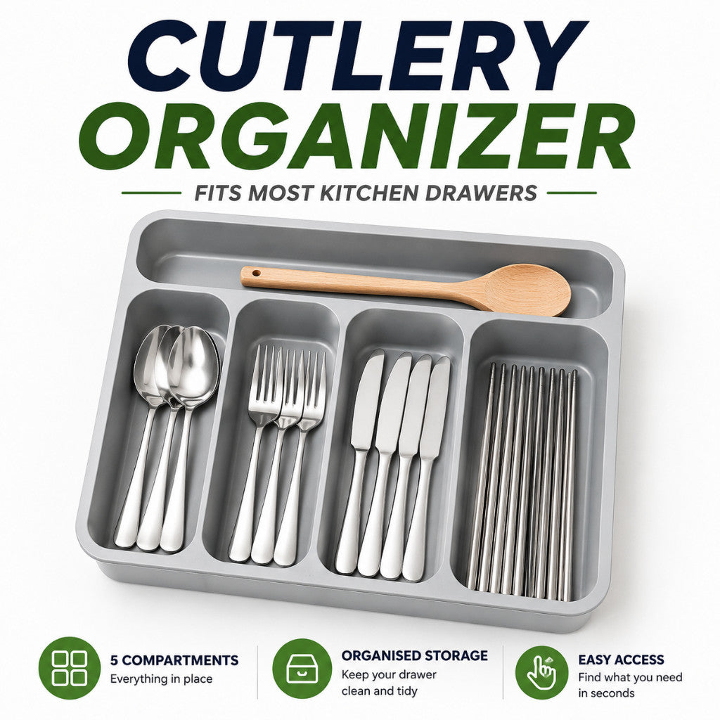 Maso expandable cutlery organizer tray for kitchen drawers