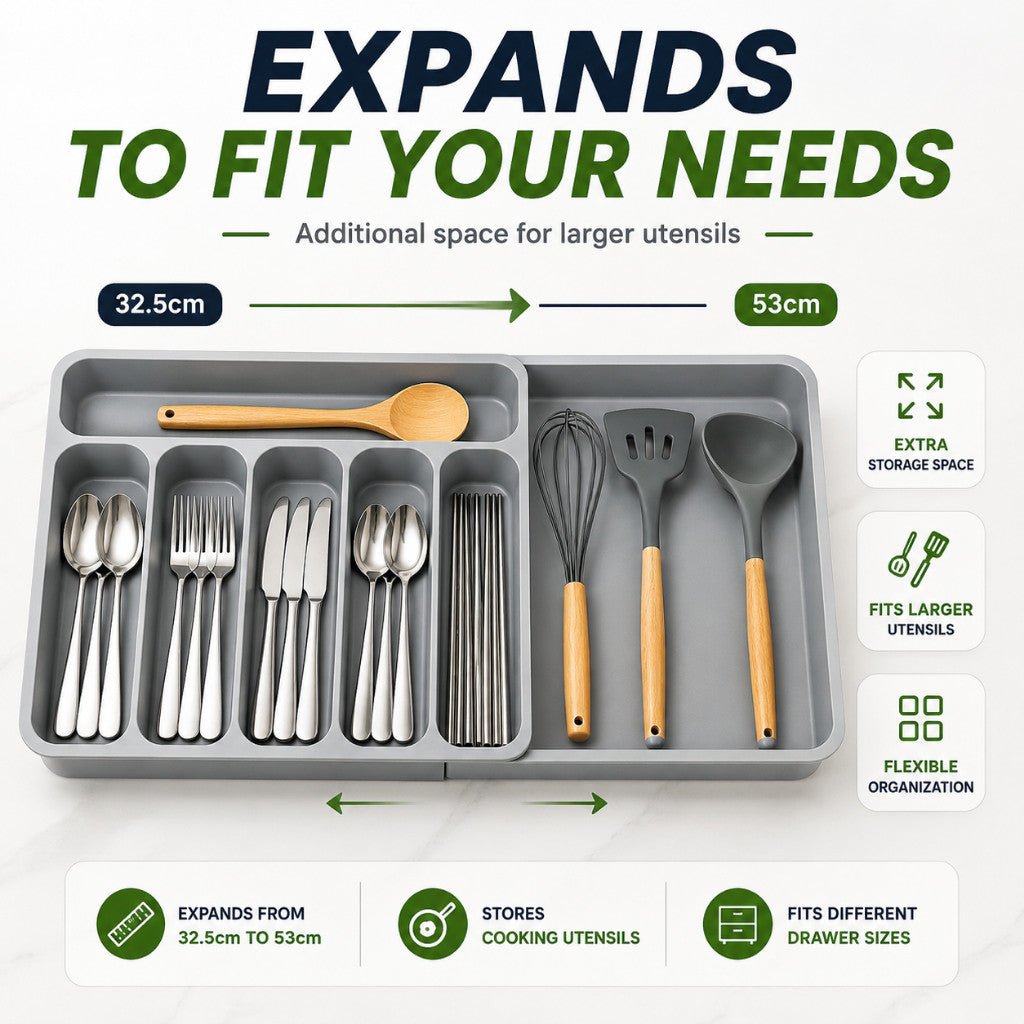 Maso expandable cutlery organizer tray for kitchen drawers
