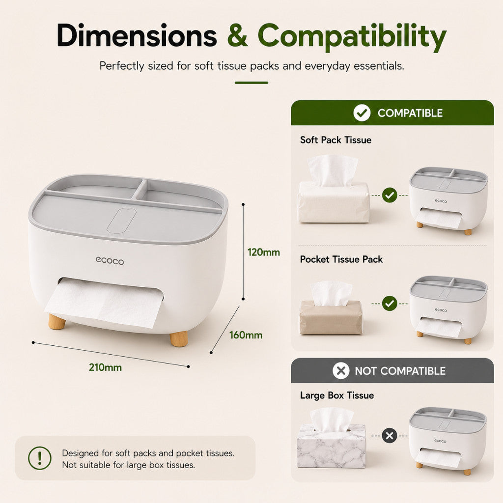 Maso desktop organizer tissue box holder with storage and phone stand