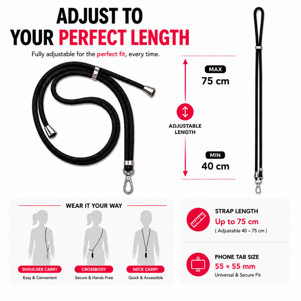Maso adjustable crossbody phone lanyard with universal phone tab