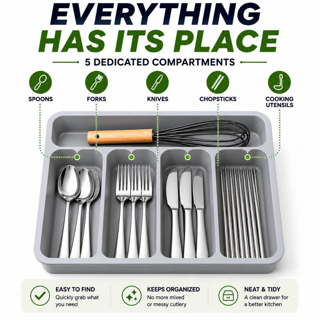 Maso expandable cutlery organizer tray for kitchen drawers