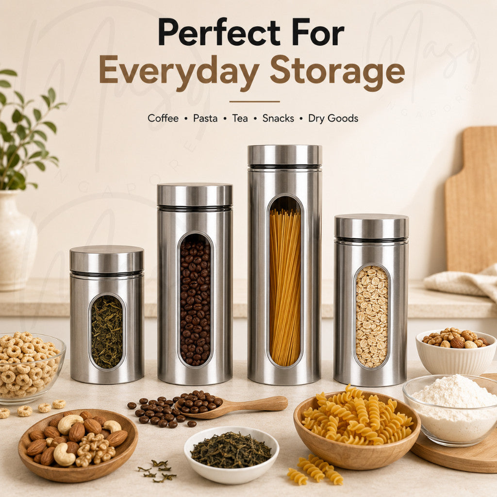 Maso stainless steel airtight food storage container with glass interior