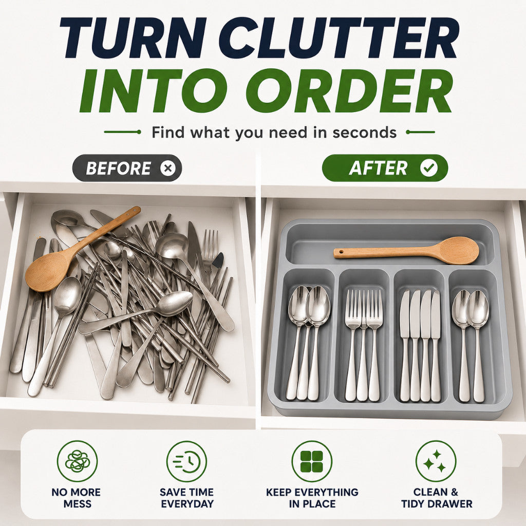 Maso expandable cutlery organizer tray for kitchen drawers