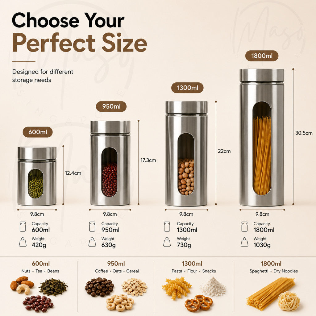 Maso stainless steel airtight food storage container with glass interior