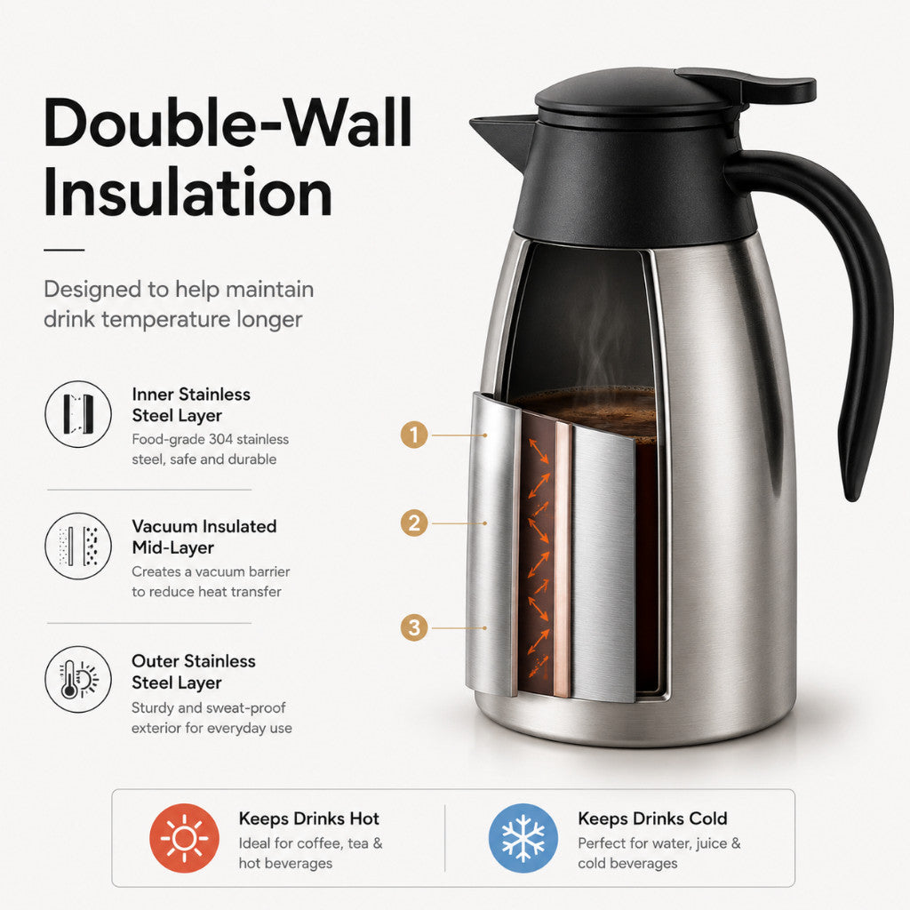 Maso 2 litre stainless steel thermal carafe for coffee and tea