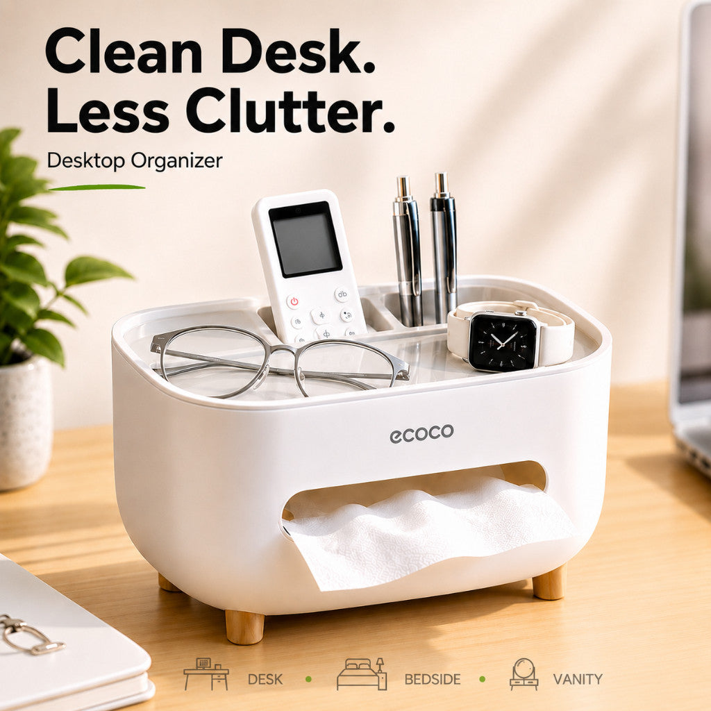 Maso desktop organizer tissue box holder with storage and phone stand