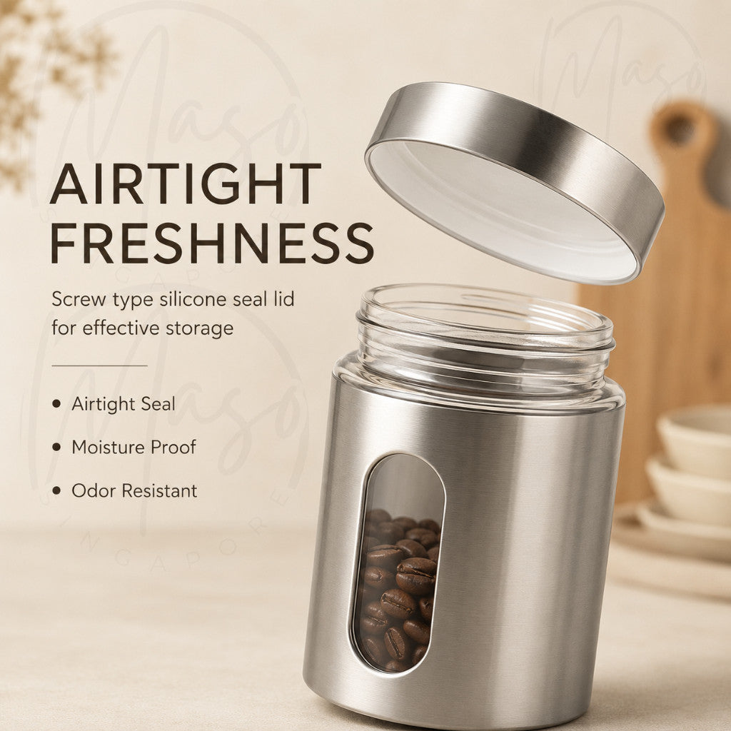 Maso stainless steel airtight food storage container with glass interior