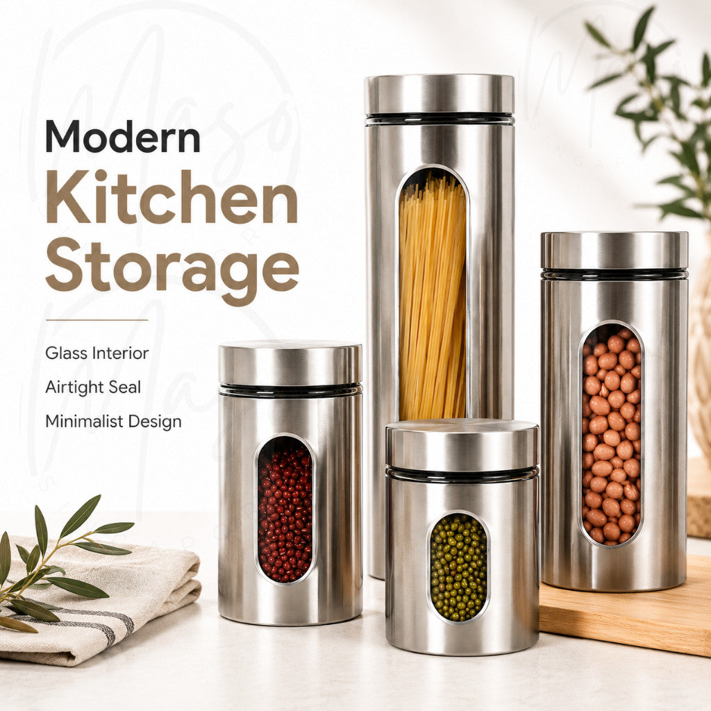 Maso stainless steel airtight food storage container with glass interior