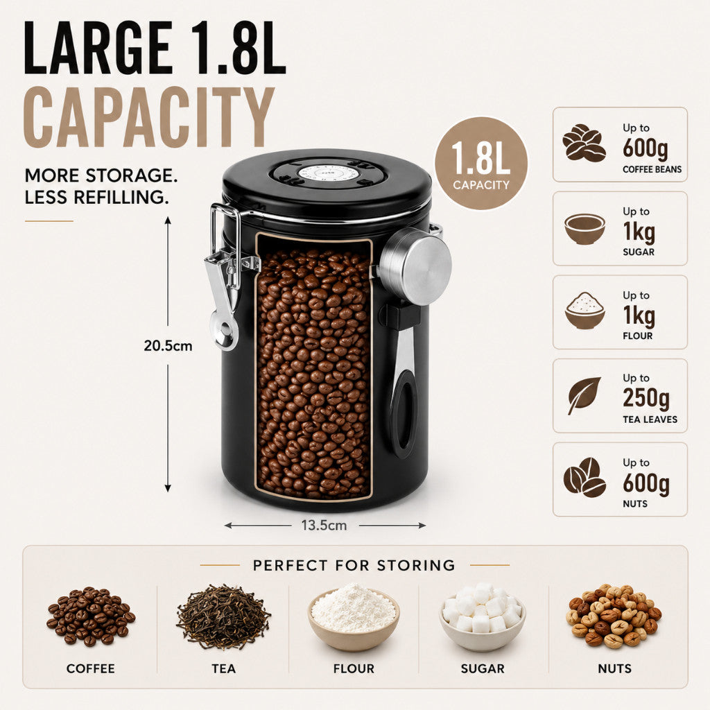 Maso airtight coffee bean canister with date tracker and scoop