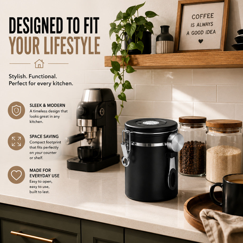 Maso airtight coffee bean canister with date tracker and scoop