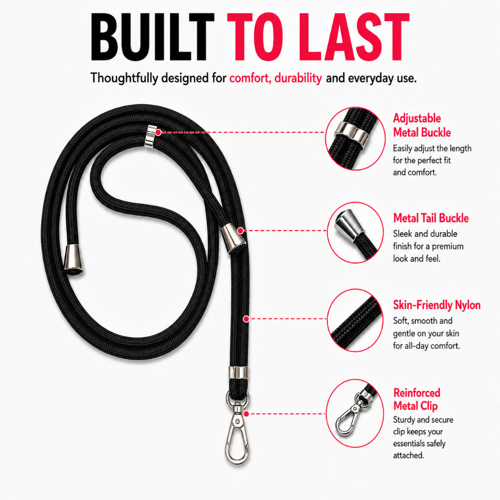 Maso adjustable crossbody phone lanyard with universal phone tab