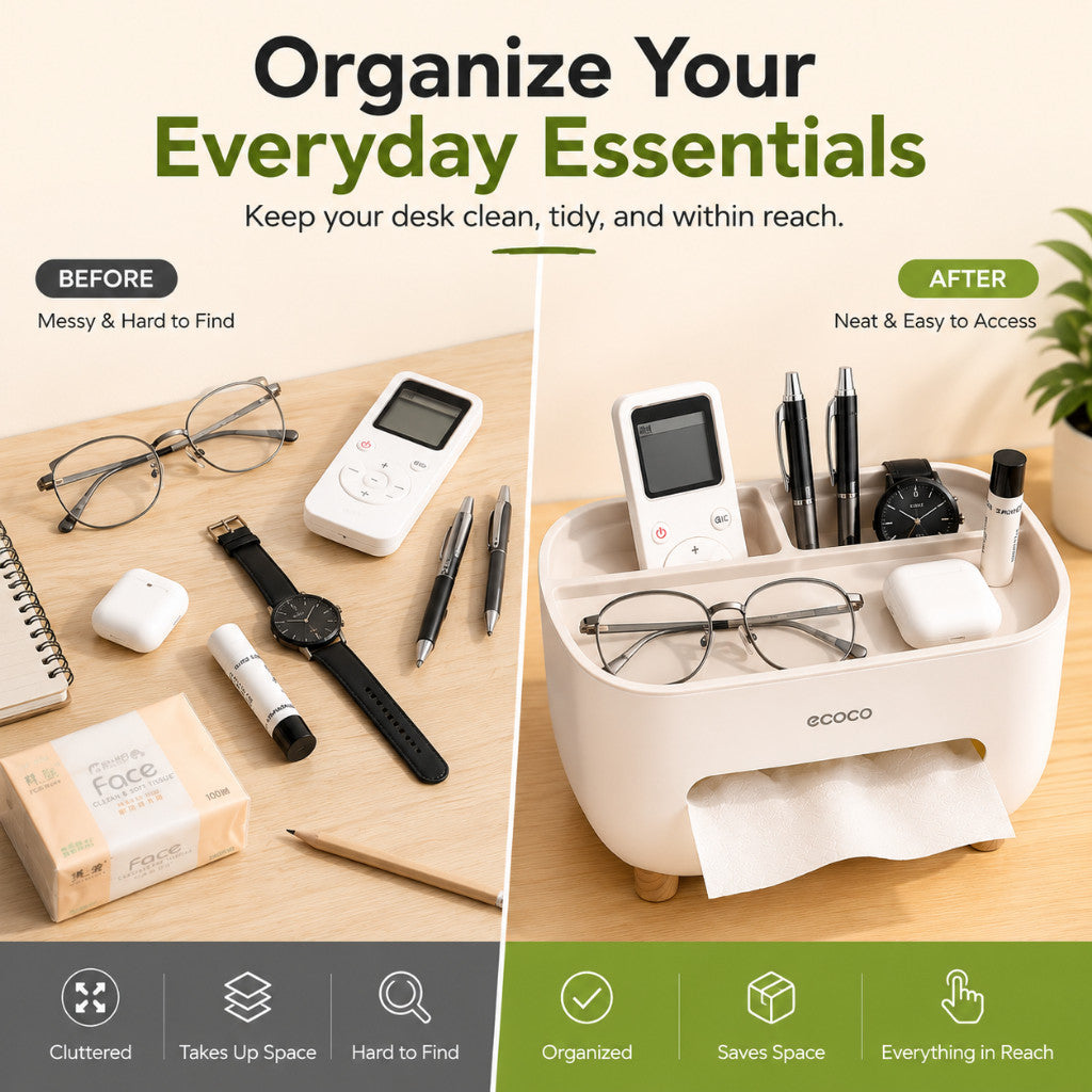 Maso desktop organizer tissue box holder with storage and phone stand