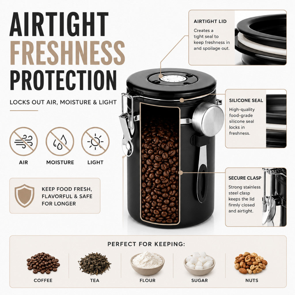 Maso airtight coffee bean canister with date tracker and scoop