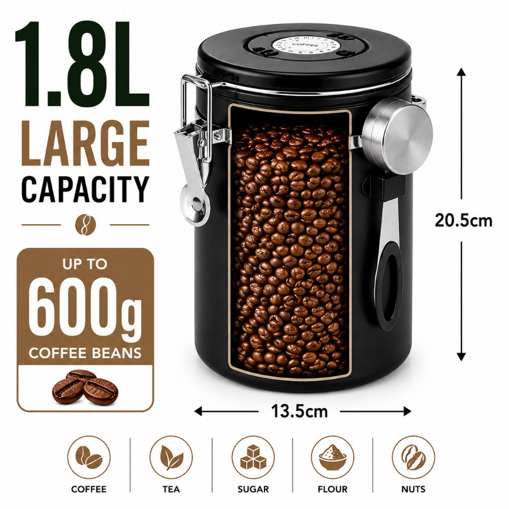 Maso airtight coffee bean canister with date tracker and scoop
