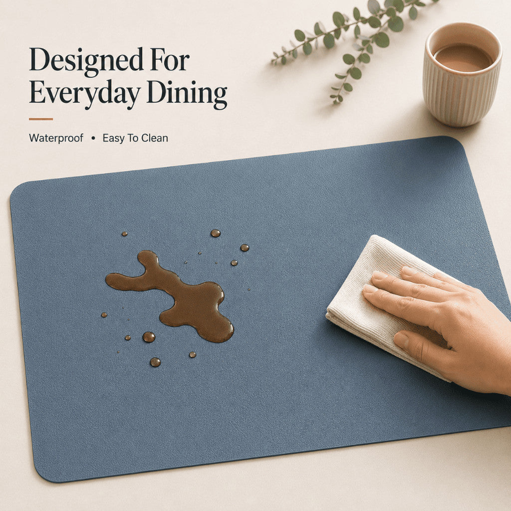 Modern PU leather placemat and coaster by Maso - Ocean Teal