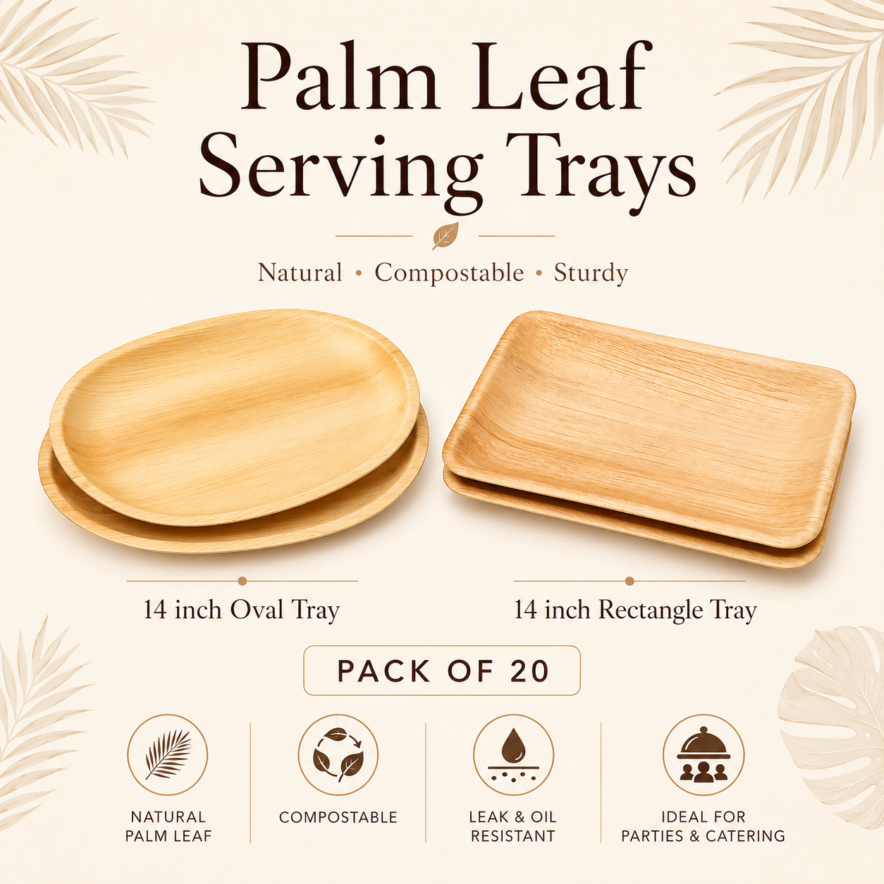 MasoPalm Palm Leaf Serving Trays & Platters